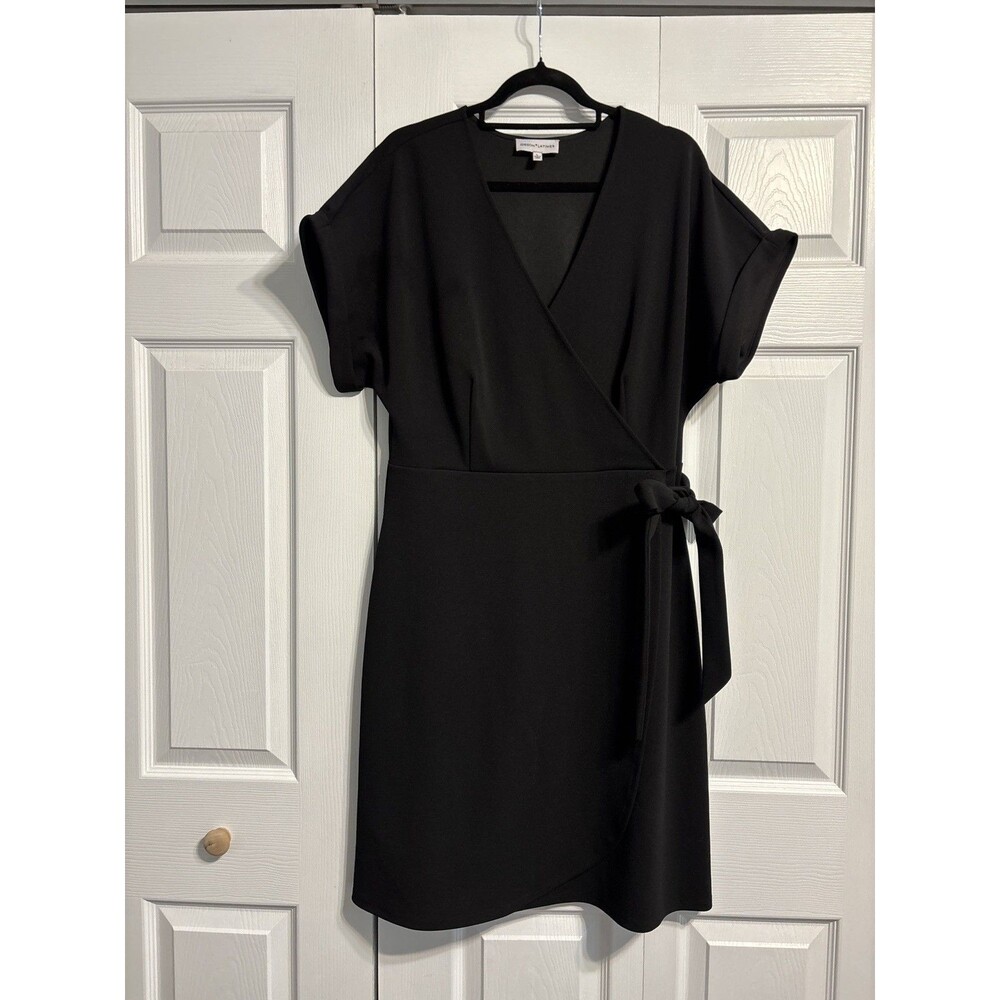 Gibson Latimer Faux Wrap tie waist Short Sleeve little black dress women’s large